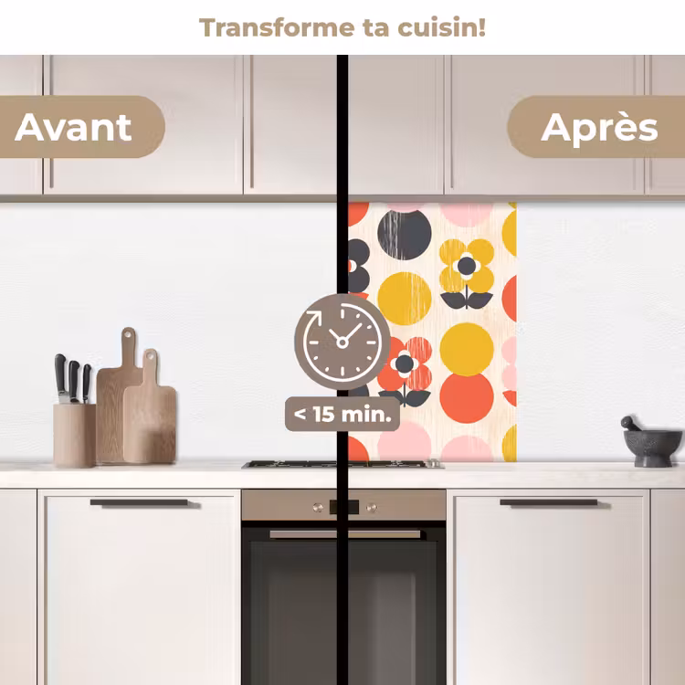 Crédence cuisine - Rétro - Design - Fleurs - Pastel — 2