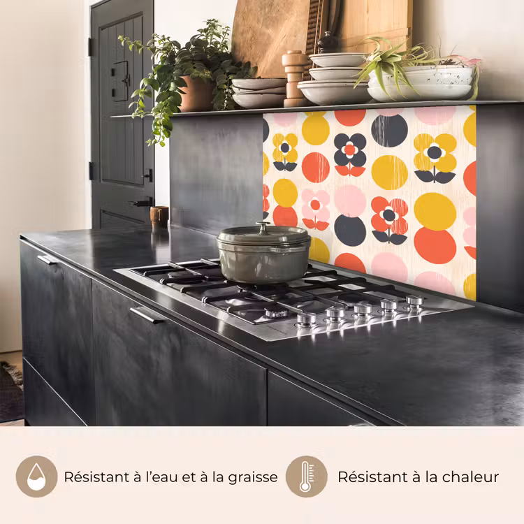 Crédence cuisine - Rétro - Design - Fleurs - Pastel — 4