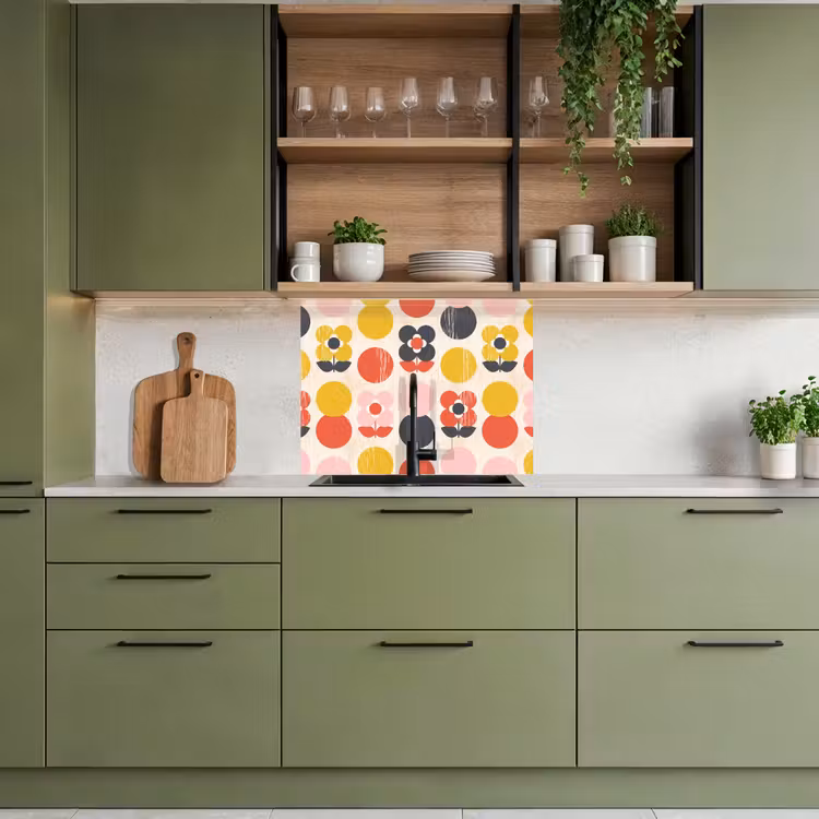 Crédence cuisine - Rétro - Design - Fleurs - Pastel — 7