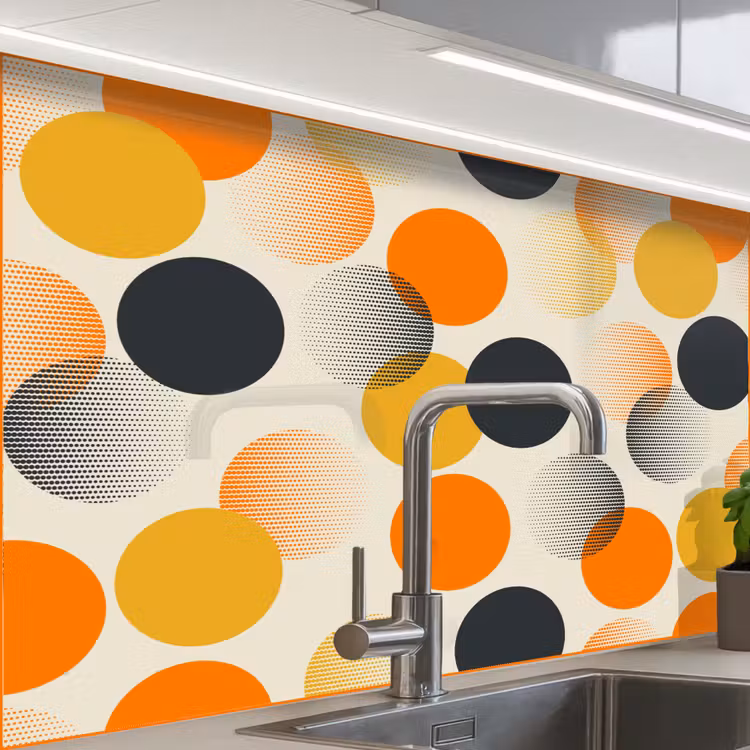 Crédence cuisine - Polka dot - Design - Retro - Orange — 1