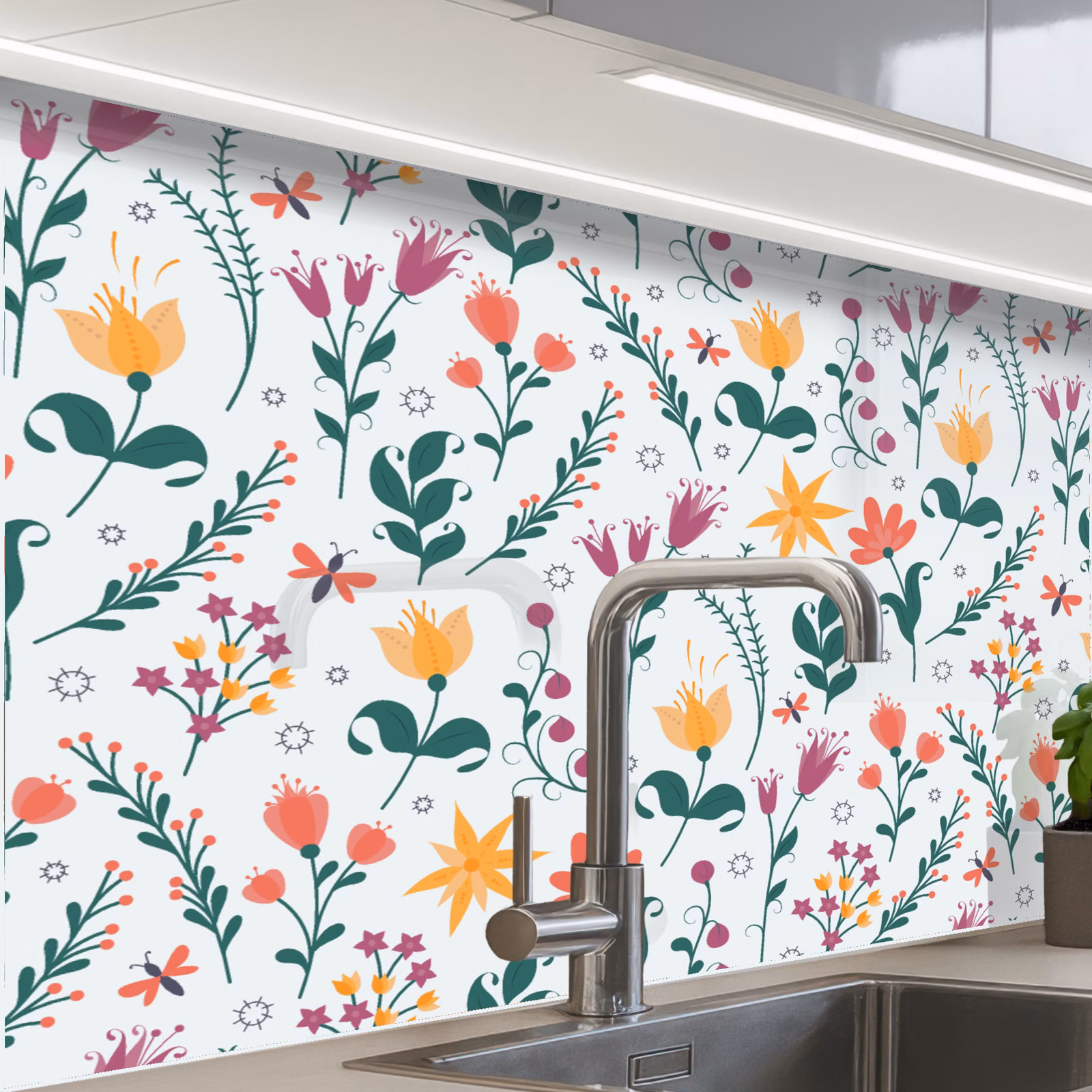Crédence cuisine - Motifs - Fleurs - Feuilles — 1