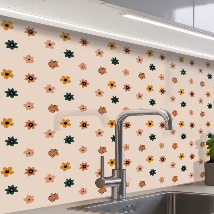 Crédence cuisine - Fleurs - Motifs - Points de polka — 1