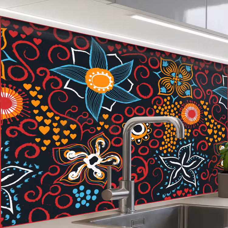Crédence cuisine - Fleurs - Rouge - Motifs — 1
