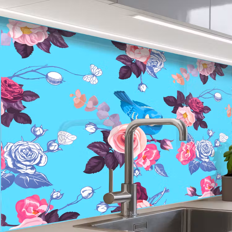 Crédence cuisine - Oiseaux - Fleurs - Motifs — 1