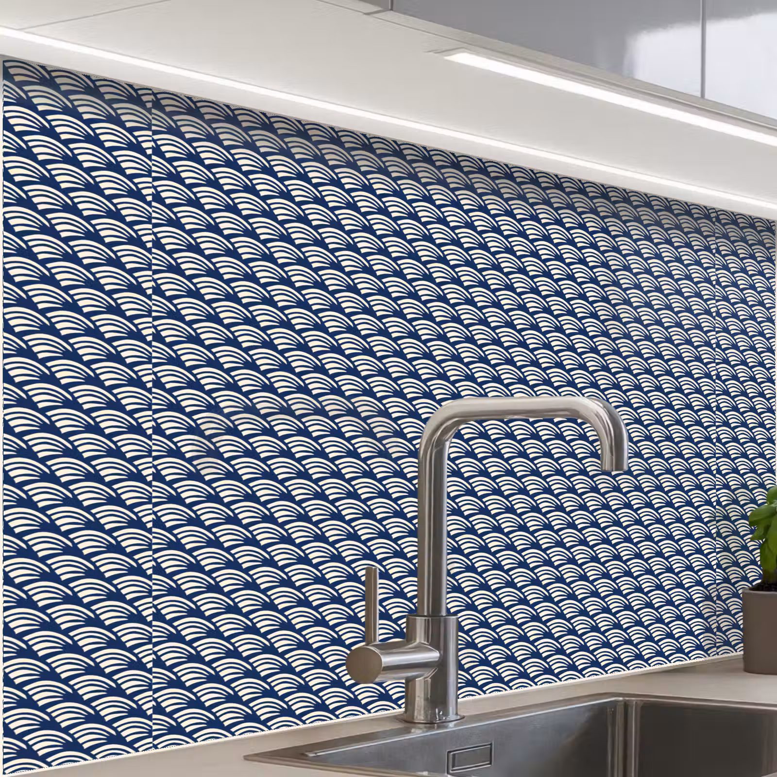 Crédence cuisine - Japon - Bleu - Blanc - Motifs — 1