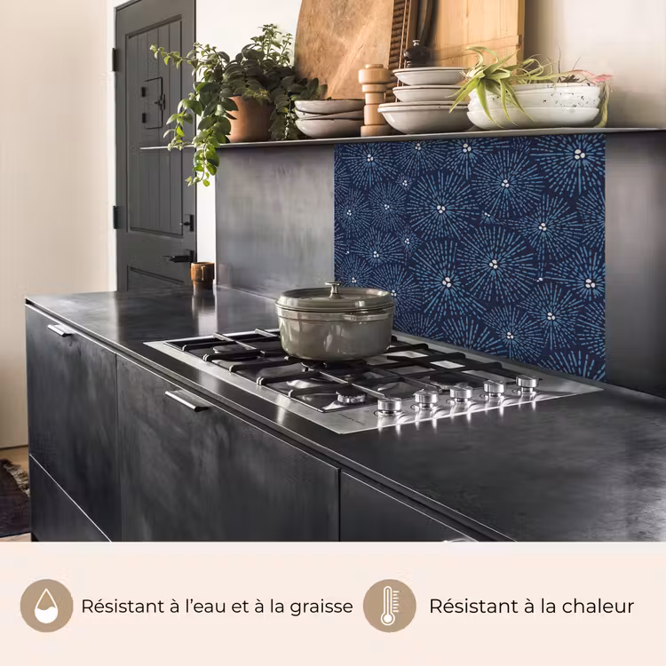 Crédence cuisine - Fleurs - Japonais - Motif - Bleu - Blanc — 4