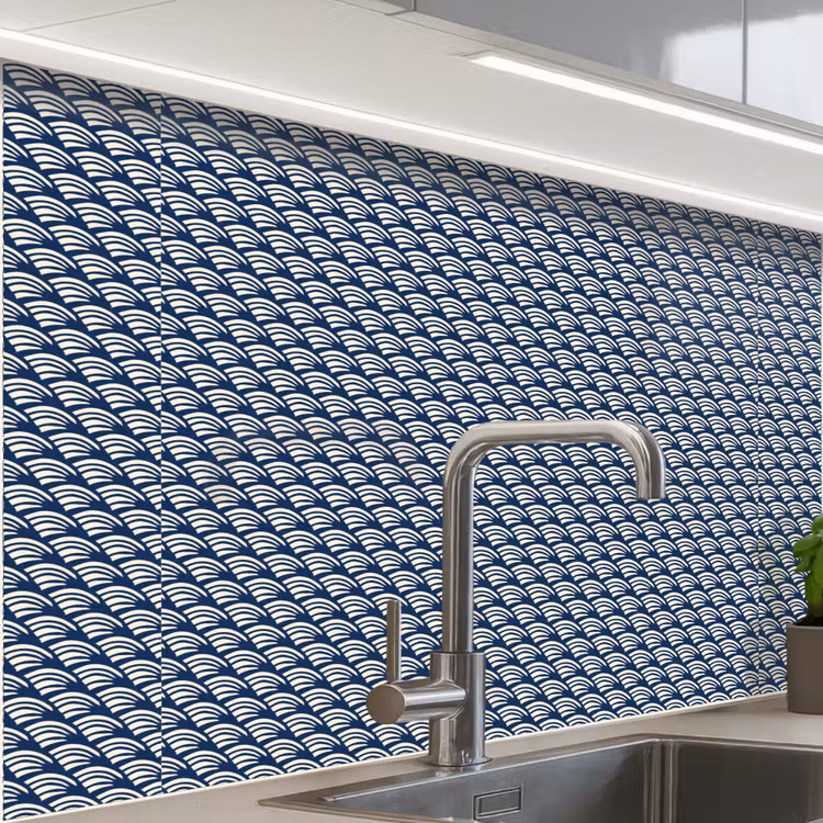 Crédence cuisine - Japon - Bleu - Blanc - Motifs — 1