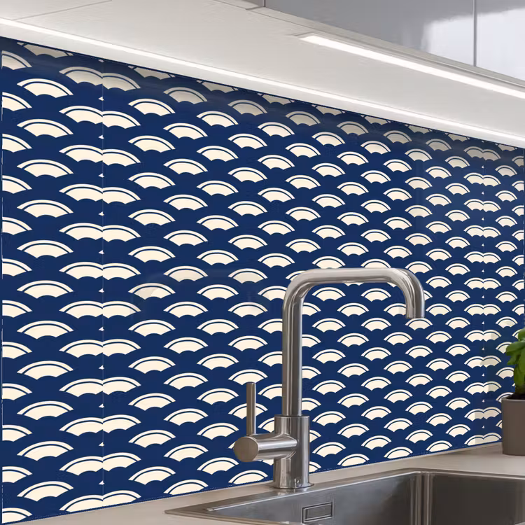 Crédence cuisine - Japonais - Bleu - Blanc - Motifs — 1