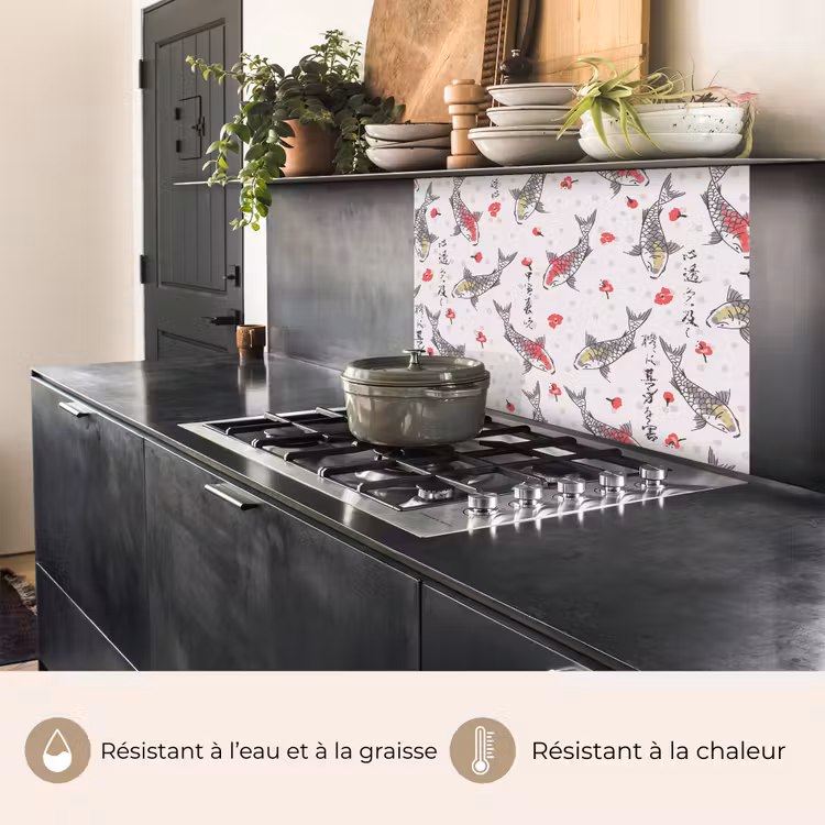 Crédence cuisine - Poissons - Koi - Fleurs - Motifs — 4