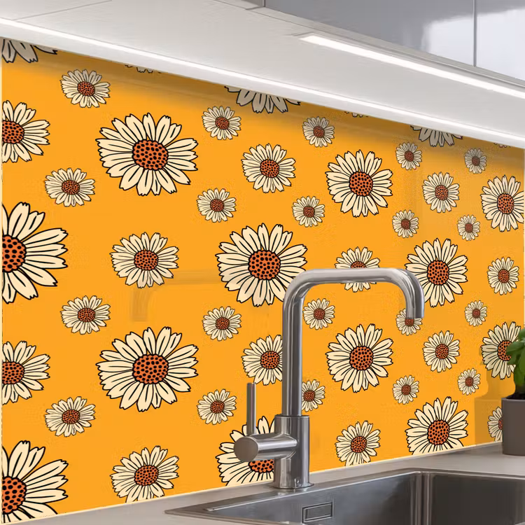 Crédence cuisine - Motifs - Vintage - Fleurs - Jaune — 1