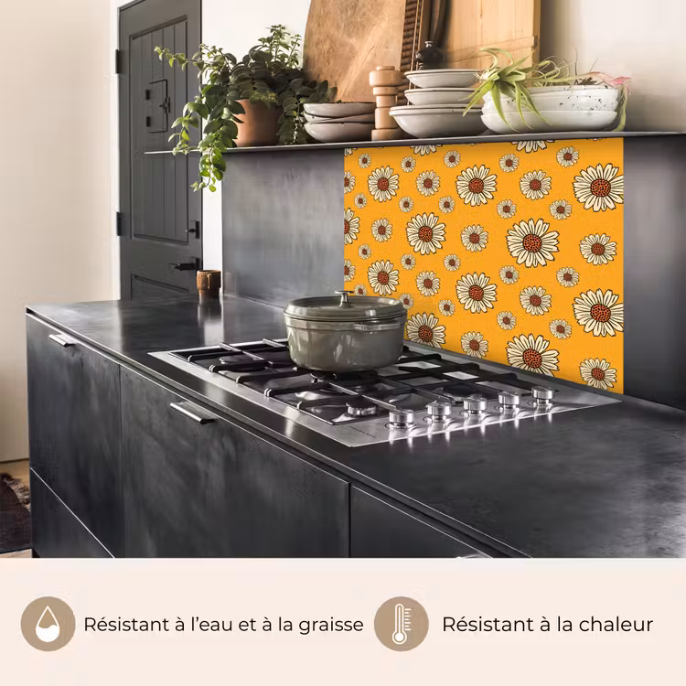 Crédence cuisine - Motifs - Vintage - Fleurs - Jaune — 4