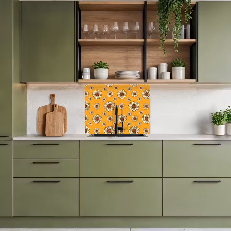 Crédence cuisine - Motifs - Vintage - Fleurs - Jaune — 7