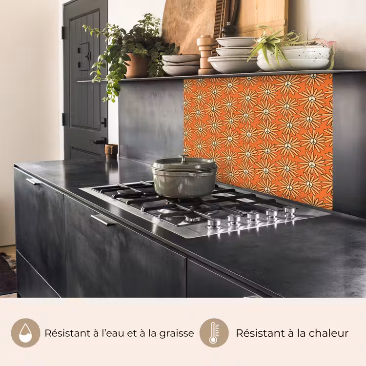 Crédence cuisine - Vintage - Motifs - Fleurs - Orange — 4