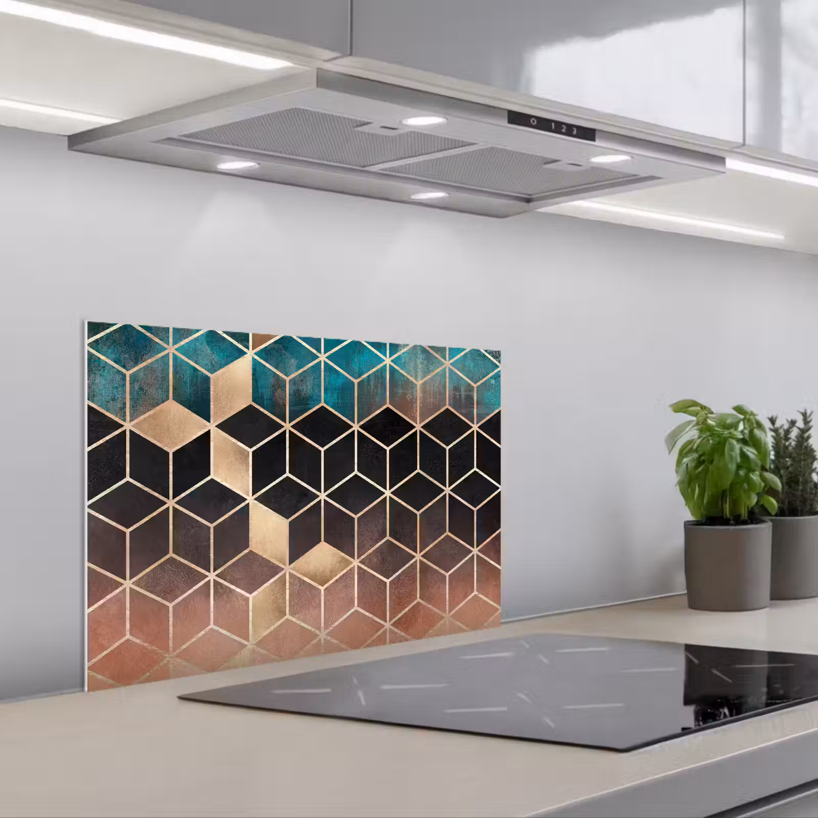 Fond de hotte - Abstrait - Cube - Or - Motifs - Luxe — 1