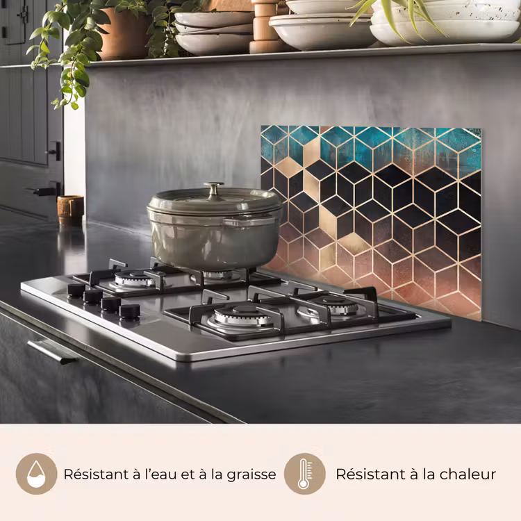 Fond de hotte - Abstrait - Cube - Or - Motifs - Luxe — 2