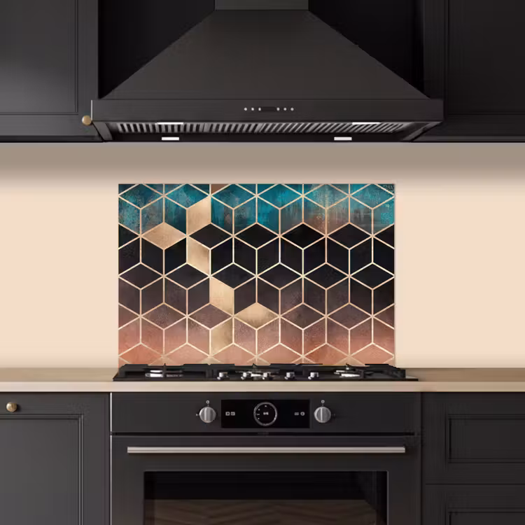 Fond de hotte - Abstrait - Cube - Or - Motifs - Luxe — 5