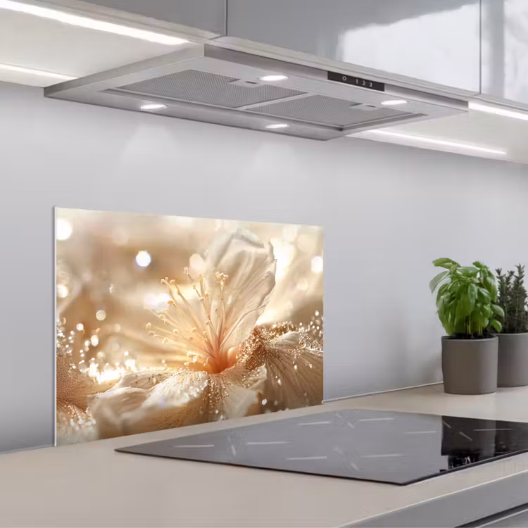 Fond de hotte - Fleur - Blanc - Paillettes - Or - Moderne — 1