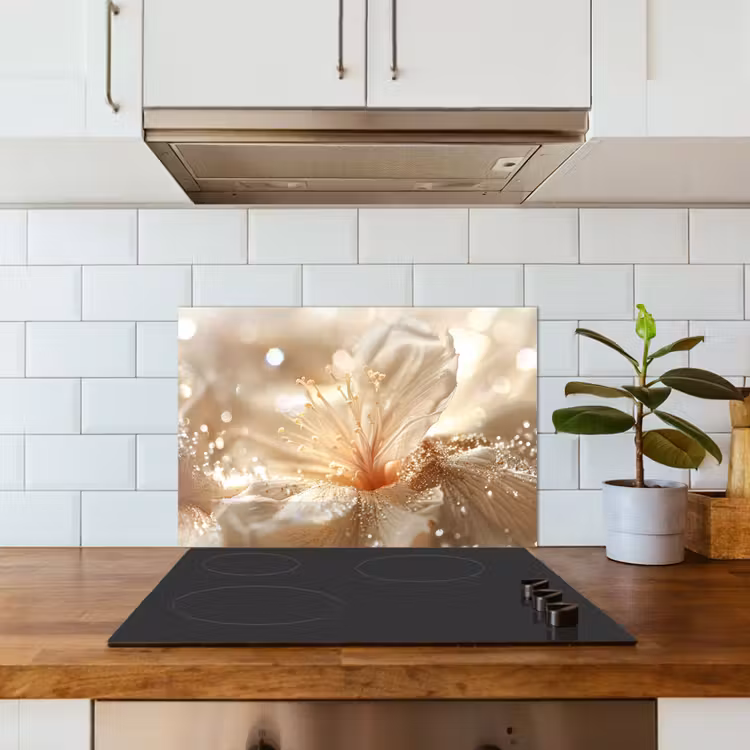 Fond de hotte - Fleur - Blanc - Paillettes - Or - Moderne — 3