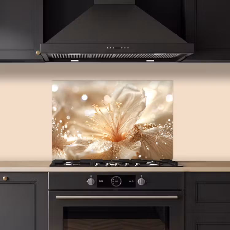 Fond de hotte - Fleur - Blanc - Paillettes - Or - Moderne — 5