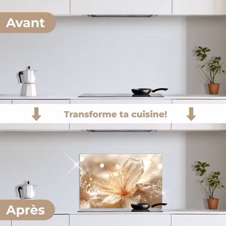 Fond de hotte - Fleur - Blanc - Paillettes - Or - Moderne — 7