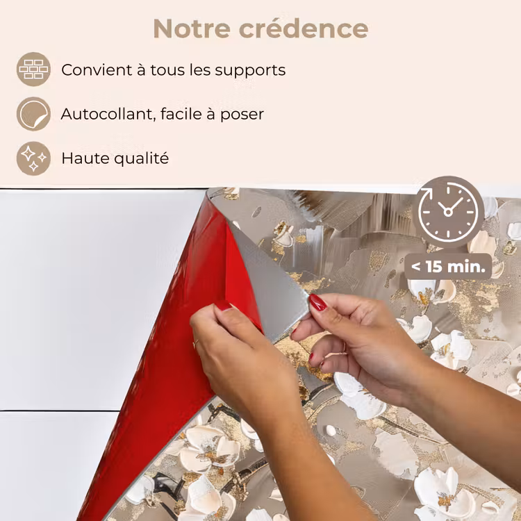 Fond de hotte - Fleurs - Blanc - Or - Beige - Luxe — 4