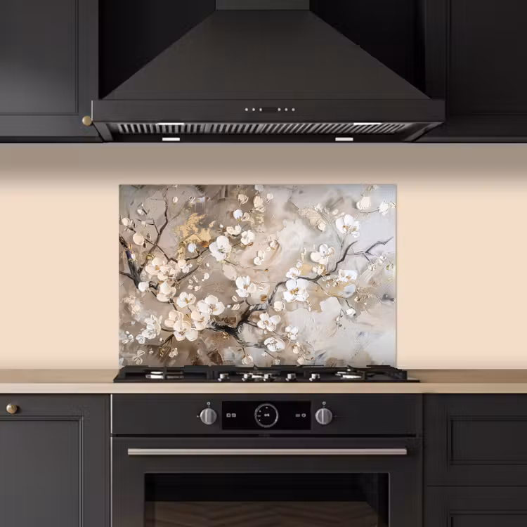 Fond de hotte - Fleurs - Blanc - Or - Beige - Luxe — 5