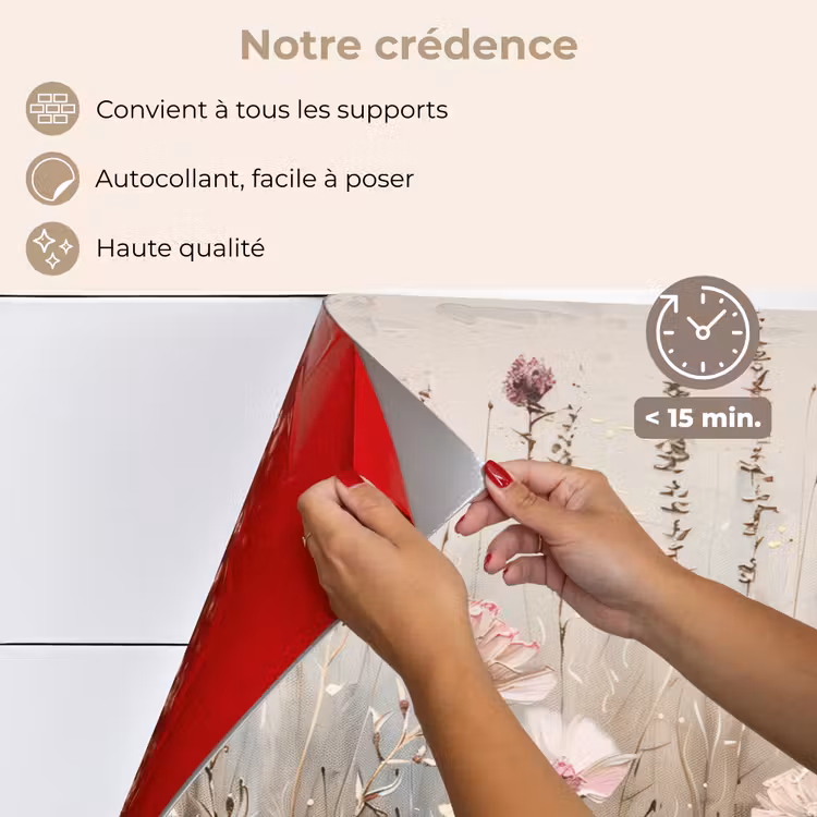 Fond de hotte - Fleurs - Rose - Moderne - Beige — 4