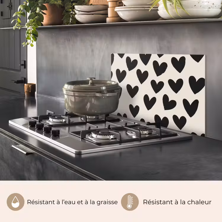 Fond de hotte - Coeurs - Noir - Beige — 2