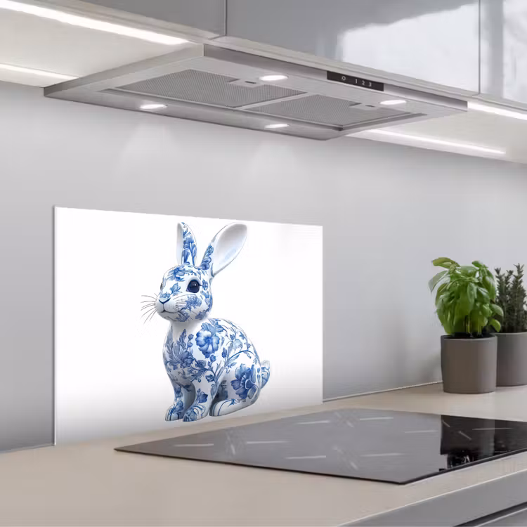 Fond de hotte - Bleu de Delft - Petit lapin - Blanc — 1