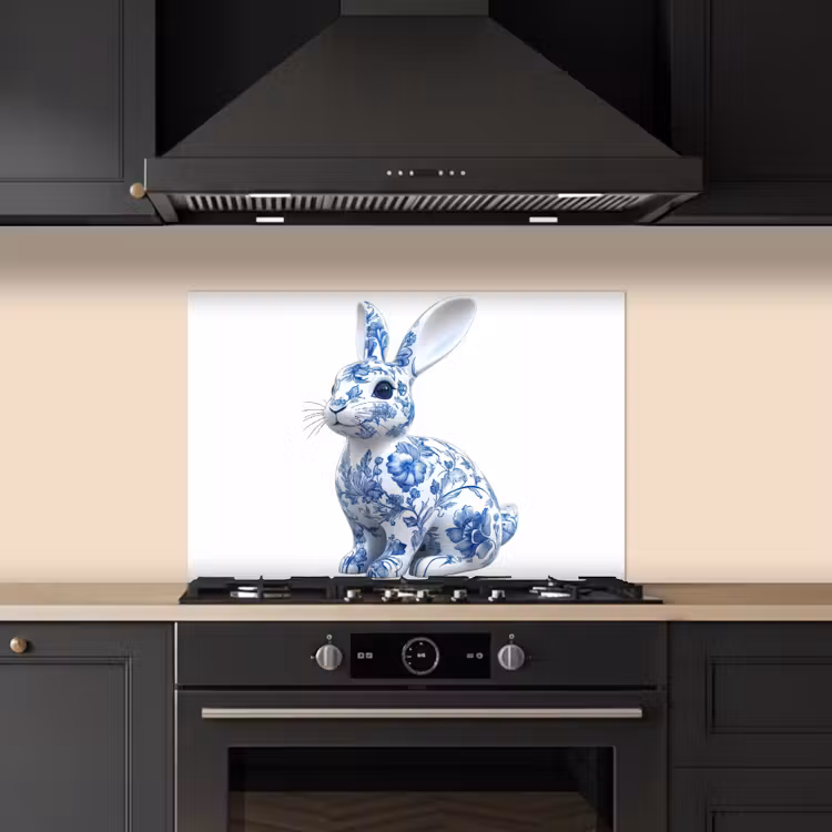 Fond de hotte - Bleu de Delft - Petit lapin - Blanc — 5