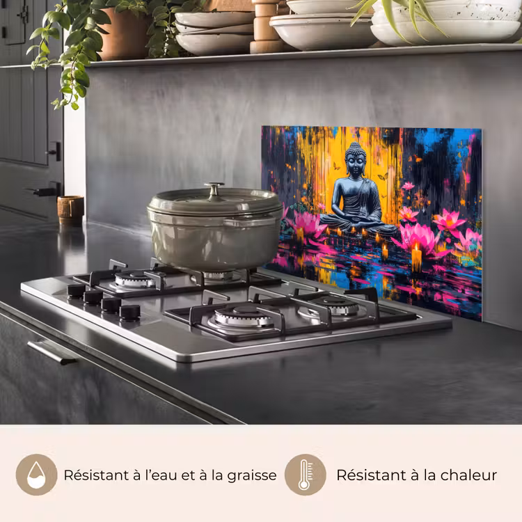 Fond de hotte - Bouddha - Fleurs - Bougies - Jaune — 2