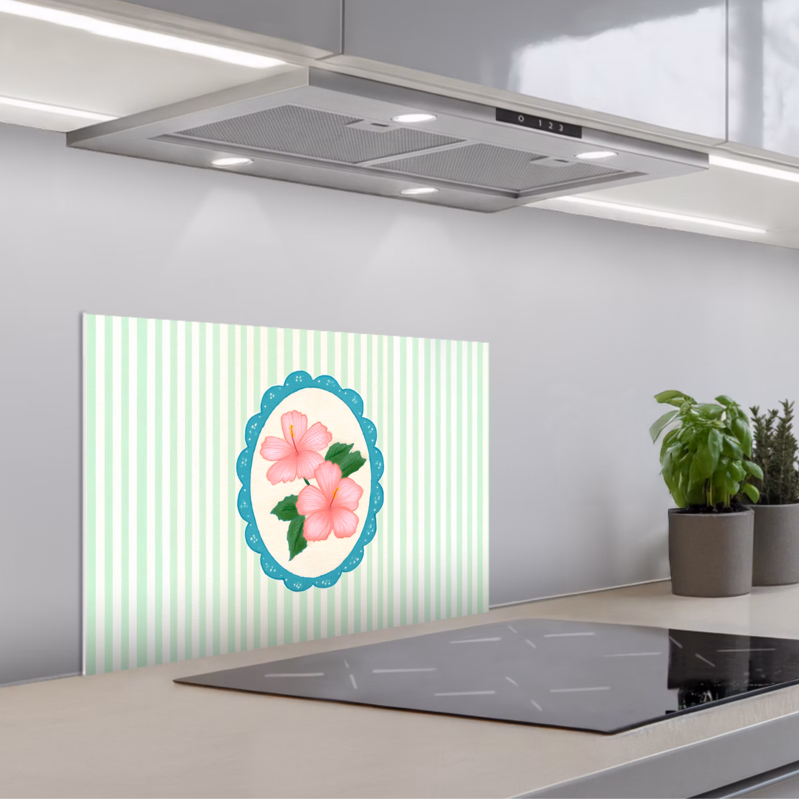 Fond de hotte - Fleurs - Ovale - Rayures - Vert — 1