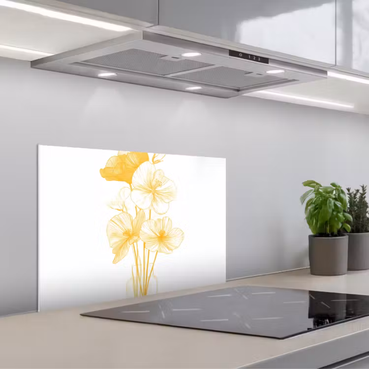 Fond de hotte - Dessin au trait - Fleurs - Jaune - Vase — 1