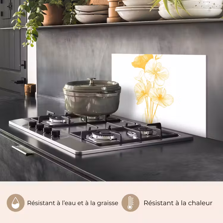 Fond de hotte - Dessin au trait - Fleurs - Jaune - Vase — 2