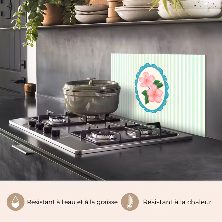 Fond de hotte - Fleurs - Ovale - Rayures - Vert — 2
