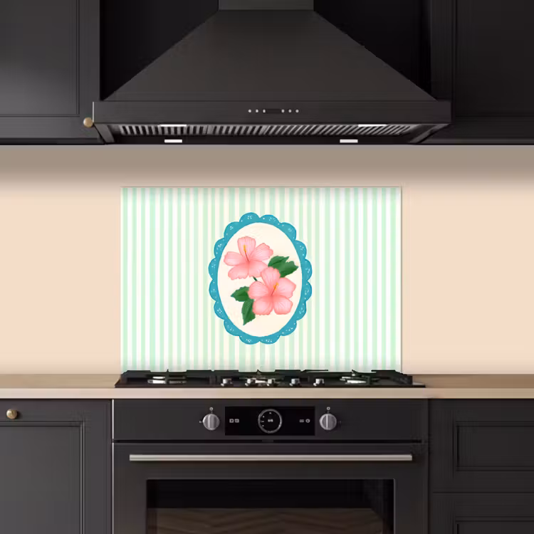 Fond de hotte - Fleurs - Ovale - Rayures - Vert — 5