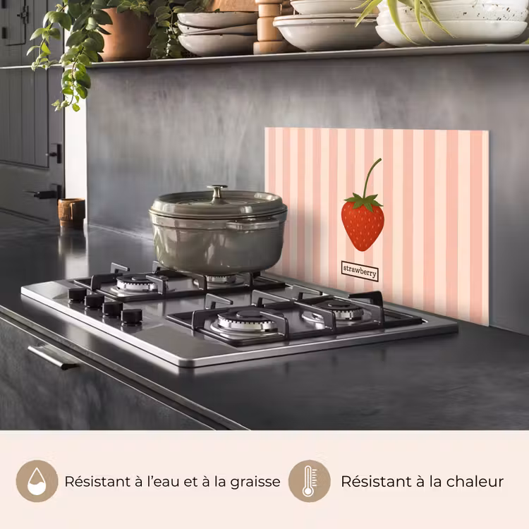 Fond de hotte - Fraise - Rayures - Minimaliste - Rouge — 2