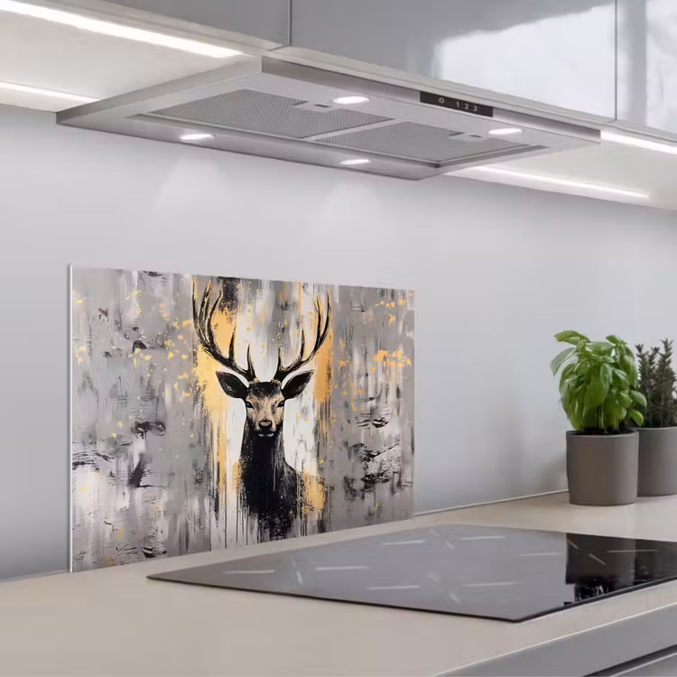 Fond de hotte - Abstrait - Cerf - Bois - Or — 1