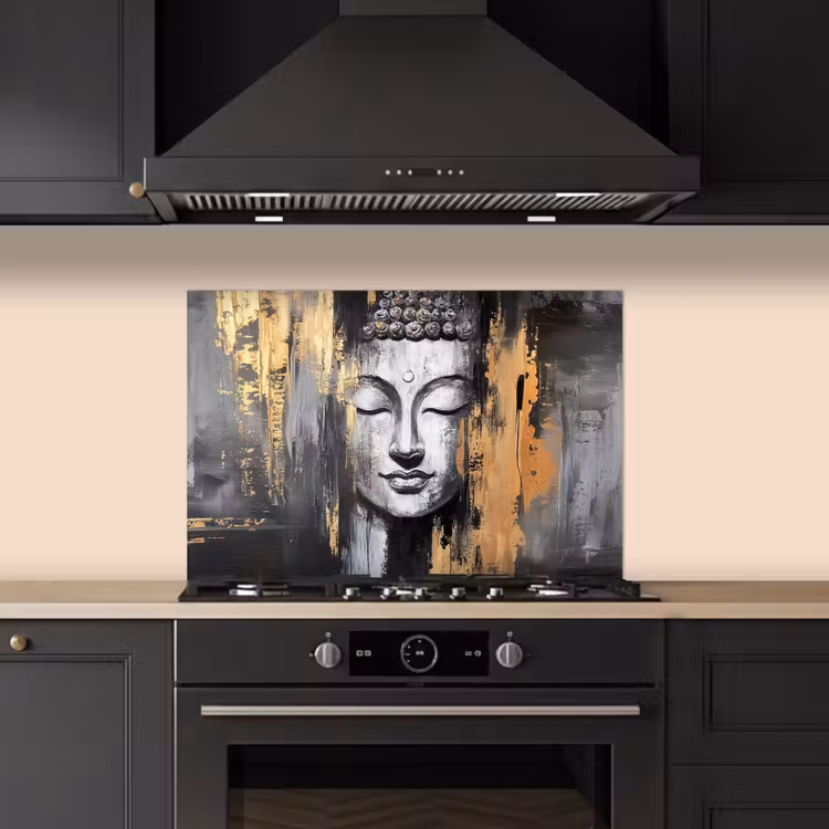 Fond de hotte - Bouddha - Coups de pinceau - Or - Abstrait — 5