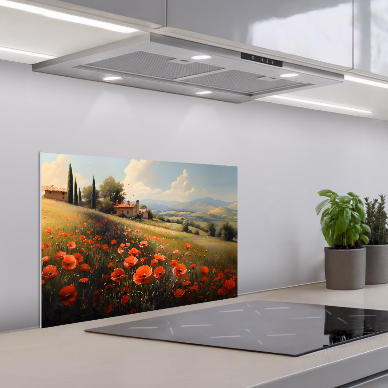 Fond de hotte - Coquelicots - Rouge - Collines - Paysage — 1
