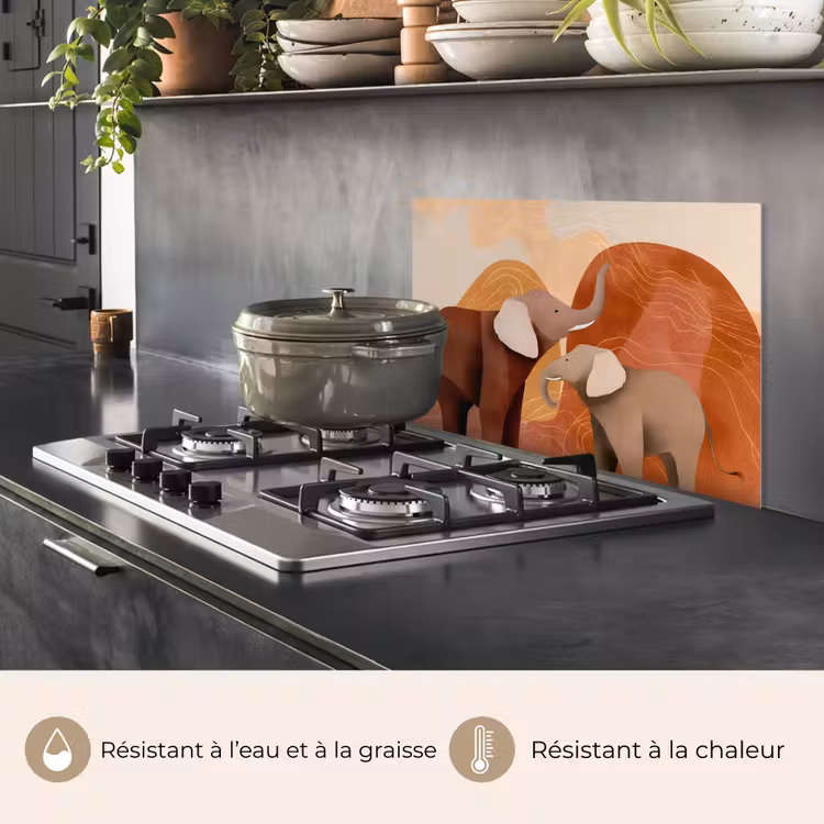 Fond de hotte - Éléphants - Orange - Abstrait — 2