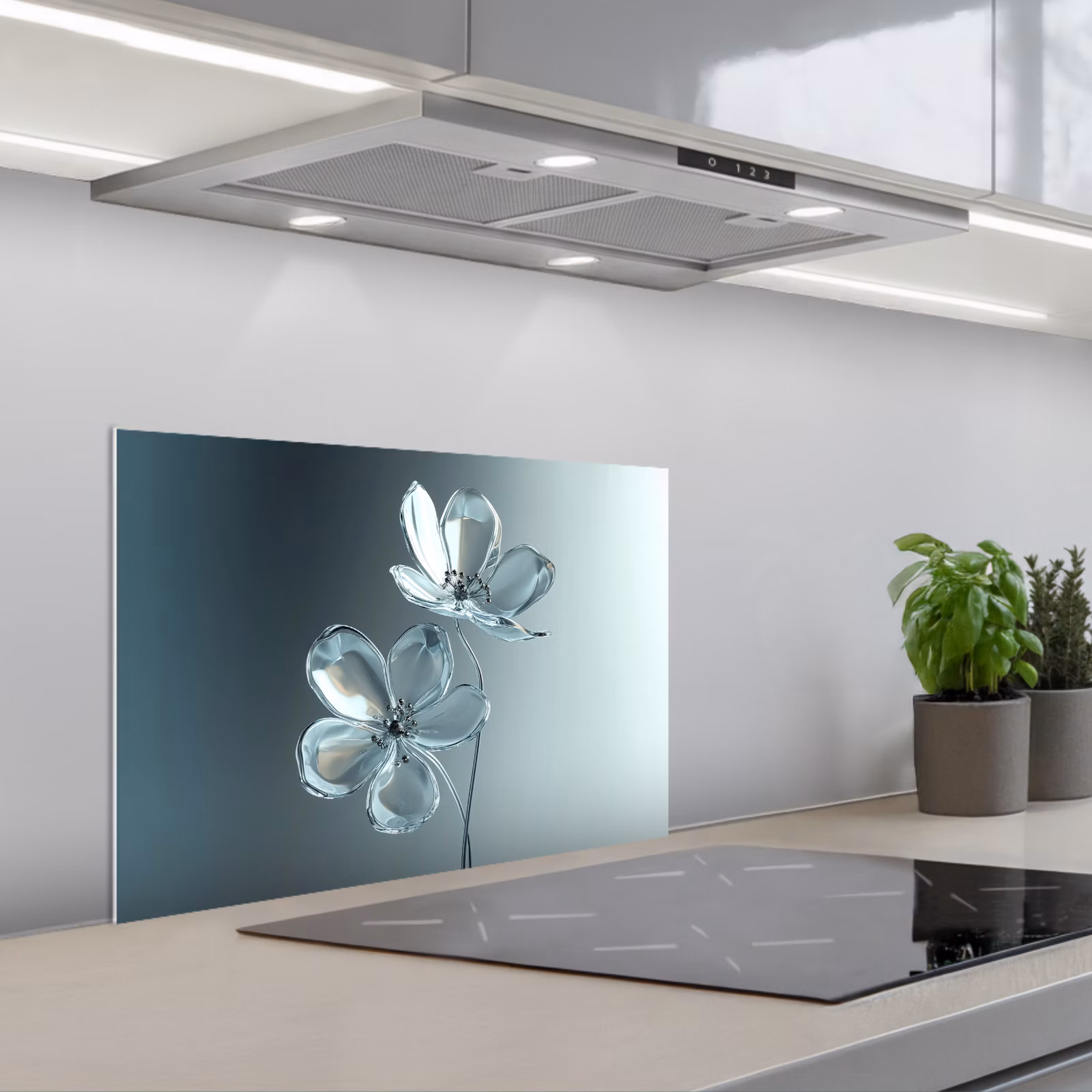 Fond de hotte - Cristal - Fleurs - Gris — 1