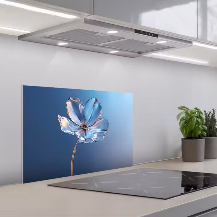 Fond de hotte - Bleu - Fleur - Verres - Orné — 1