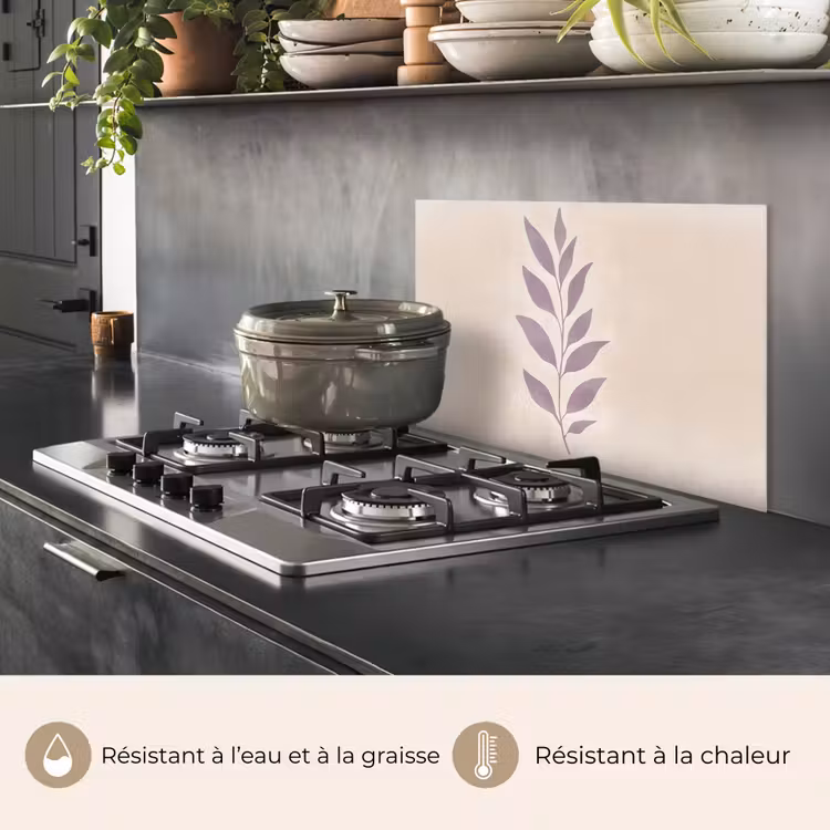 Fond de hotte - Branche - Feuilles - Minimaliste - Beige — 2