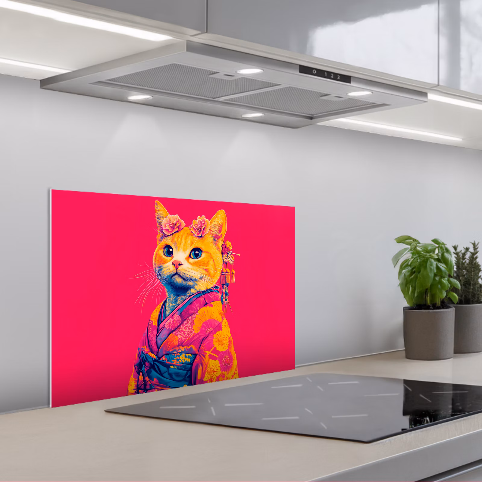 Fond de hotte - Chat - Kimono - Fleurs - Rose — 1