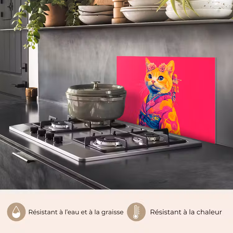 Fond de hotte - Chat - Kimono - Fleurs - Rose — 2
