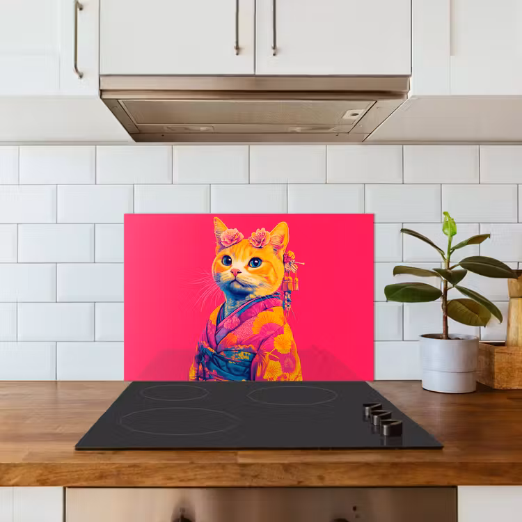 Fond de hotte - Chat - Kimono - Fleurs - Rose — 3