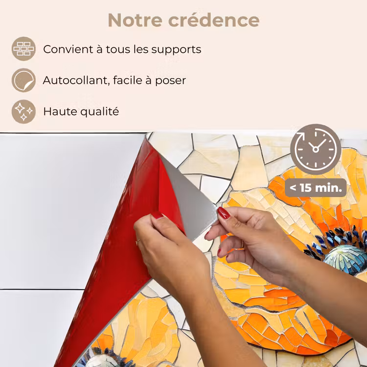 Fond de hotte - Coquelicots - Orange - Mosaïque - Feuilles — 4