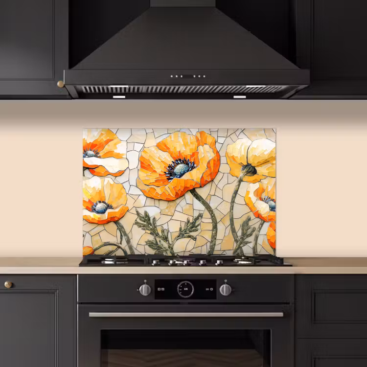Fond de hotte - Coquelicots - Orange - Mosaïque - Feuilles — 5