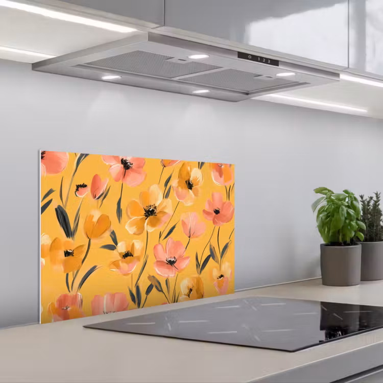Fond de hotte - Fleurs - peintes - jaunes — 1